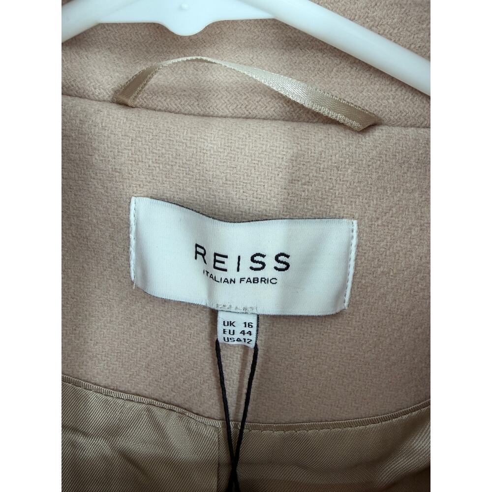 REISS Coat Size 12 NEW Maya Wool Blend Slim Wrap Collar Jacket Cream Tan $620 - Picture 6 of 13